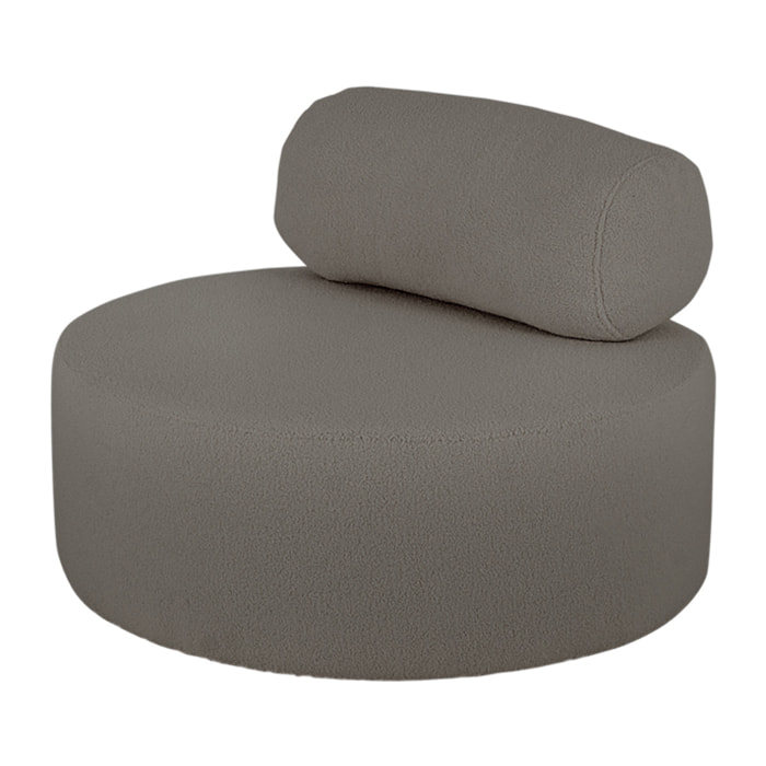 Sillón de bouclé redonda color gris oscuro de 91x71cm Alto: 71 Largo: 91 Ancho: 91