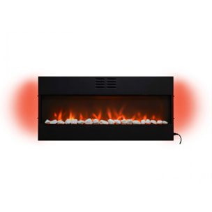 Cheminée électrique panoramique avec éclairage LED d'ambiance et panneau frontal blanc