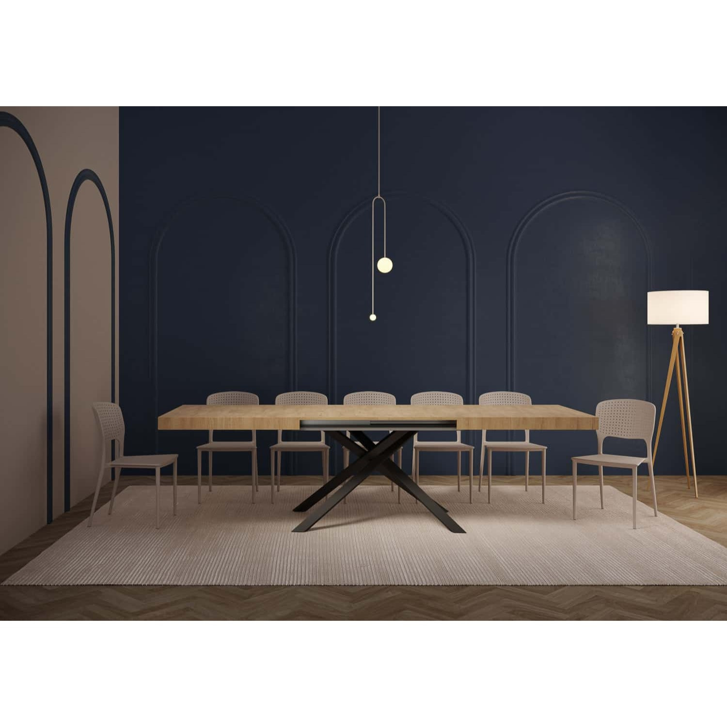 Tavolo allungabile 160x90/264 cm Karida Quercia Natura telaio Antracite