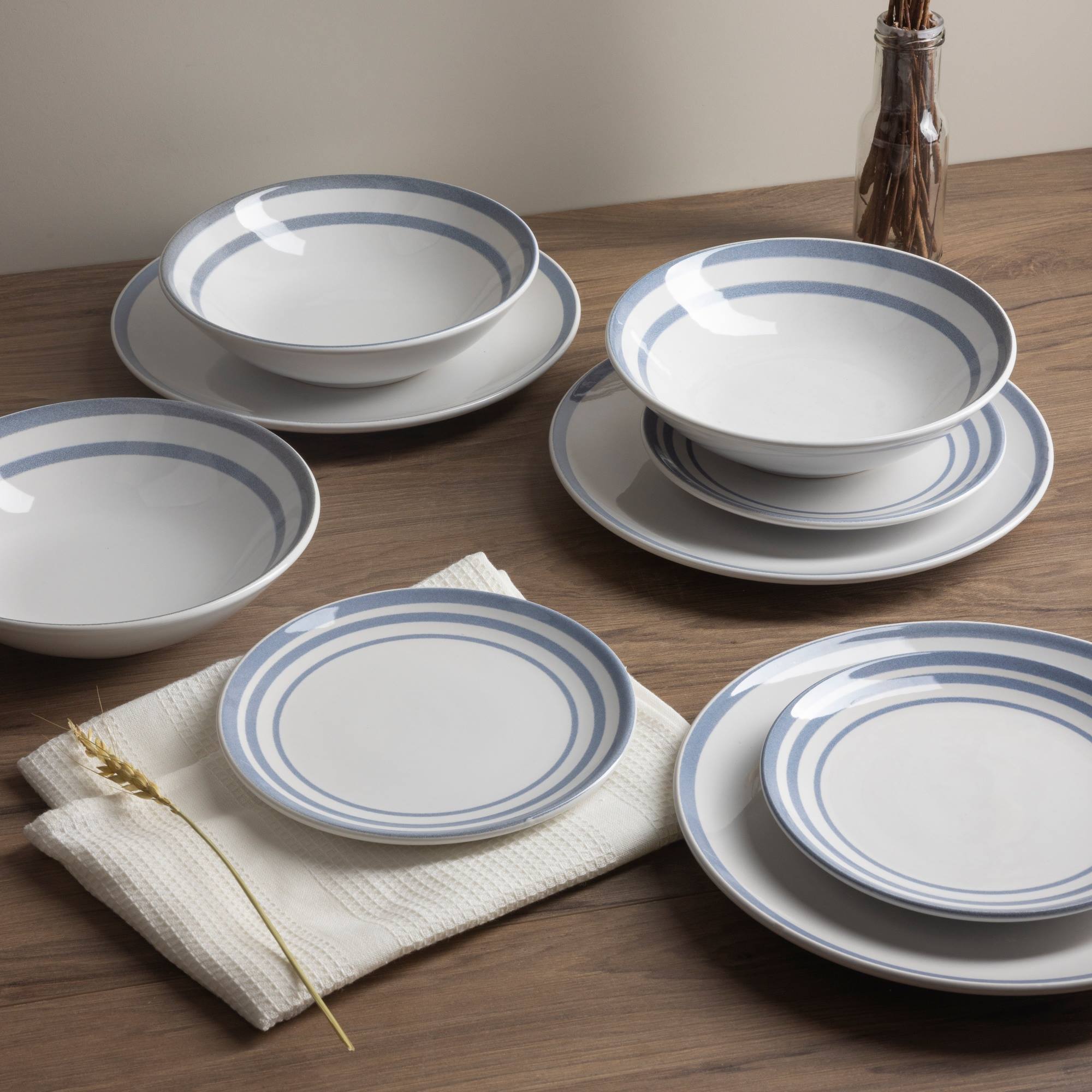 Set de 3 platos hondos ø20cm san ignacio con líneas azules