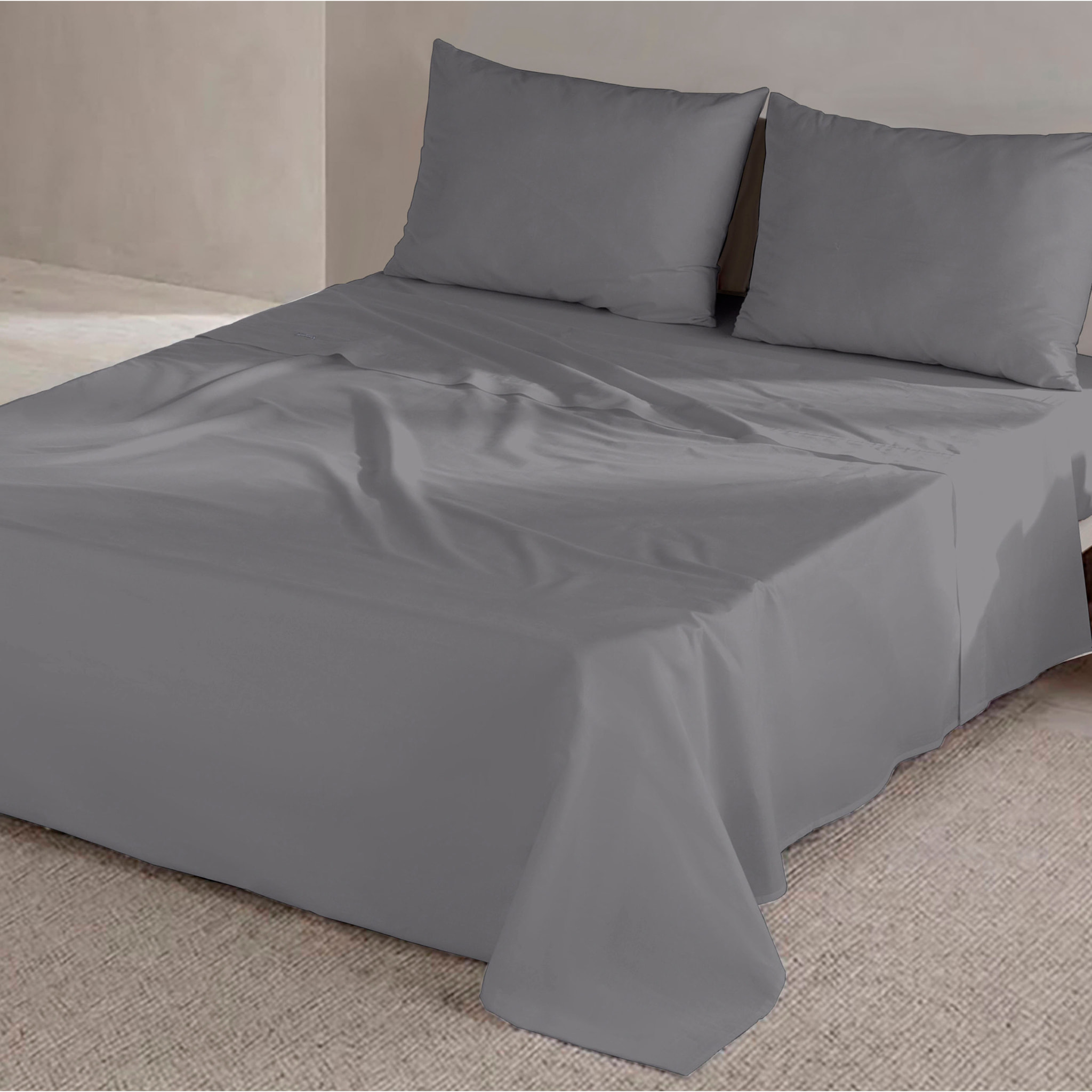 Juego de Sábanas Lisas - 100% Microfibra - Incluye 1 o 2 Fundas de Almohada + 1 Sábana Bajera - Gris 7