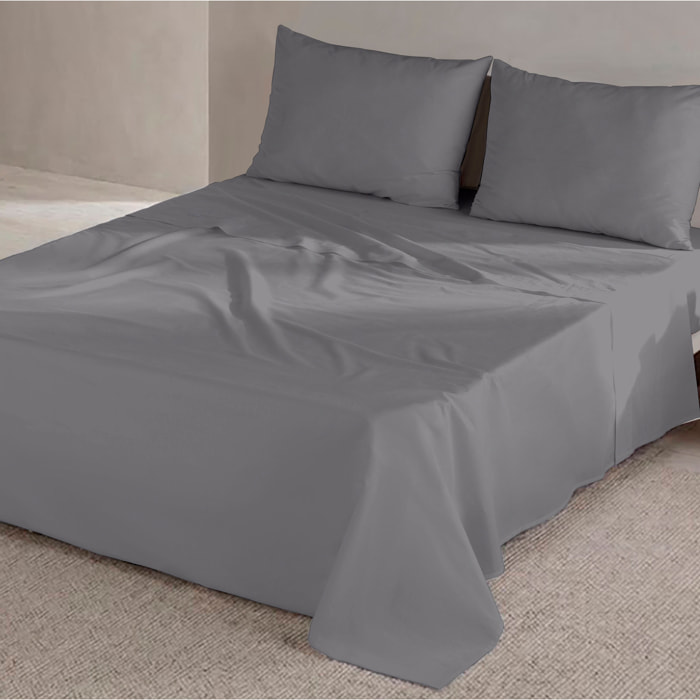 Juego de Sábanas Lisas - 100% Microfibra - Incluye 1 o 2 Fundas de Almohada + 1 Sábana Bajera - Gris 7
