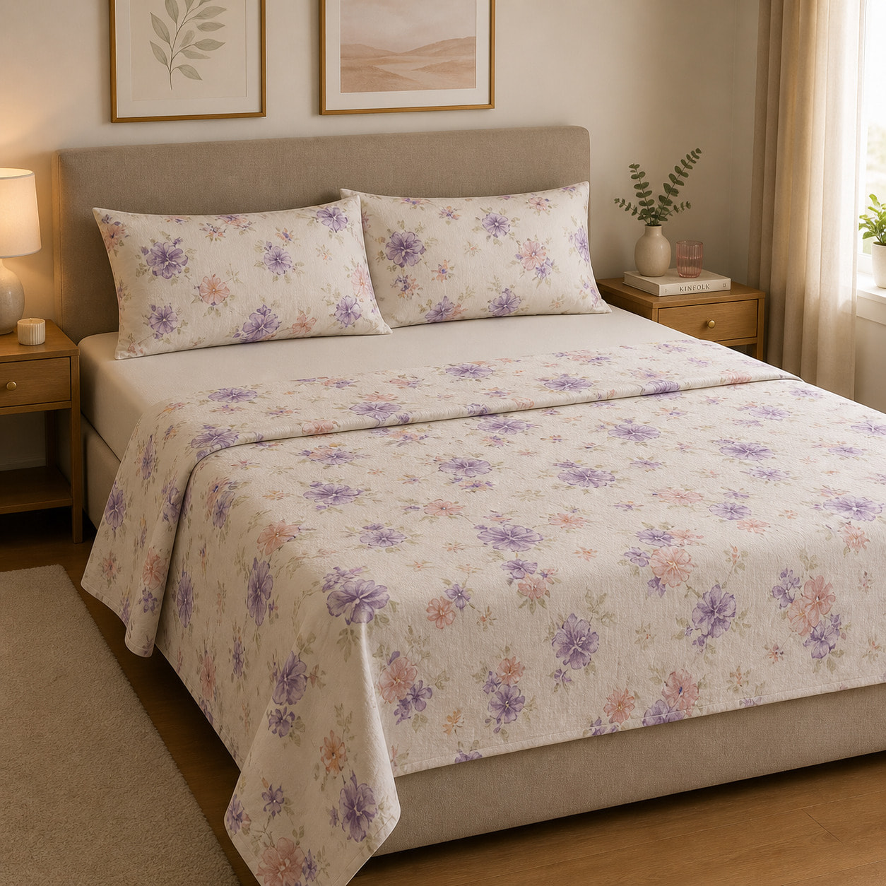 HERMET Completo Letto Matrimoniale Ginevra Avorio 100% Cotone 240x290 cm