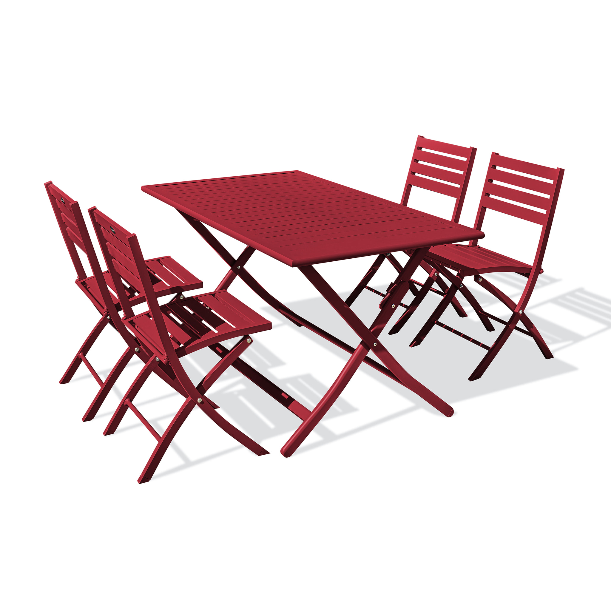 MARIUS - Ensemble repas de jardin 4 places en aluminium rouge carmin