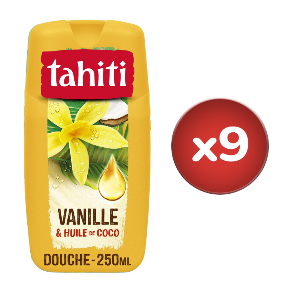 Pack de 9 - 3 lots de 3 - Gels douche Tahiti vanille & huile de coco