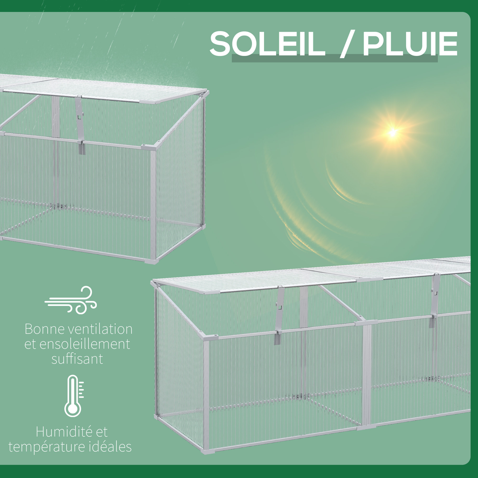 Mini serre de jardin serre à tomates 180L x 51l x 51H cm 3 pannneaux toits ouvrables alu. polycarbonate