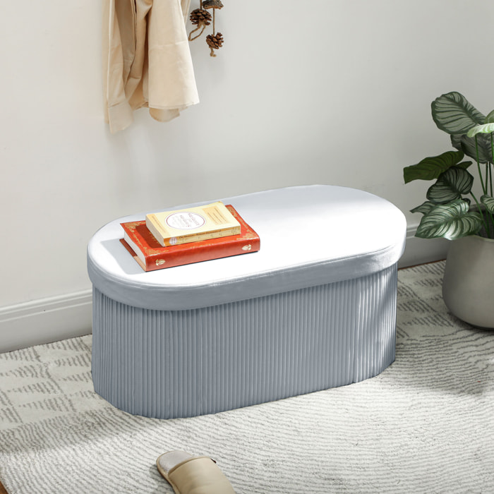 Puff Almacenaje, Banco Almacenaje Plegable, 72 L, 76x38x35 cm, Tapizado en Terciopelo, Baúl de Almacenamiento, Carga 120 kg, Taburete para Sala de Estar, Dormitorio, Entrada, Gris Oscuro