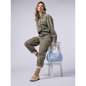 Oltre - Pantalones cargo con aplicaciones - Verde militare