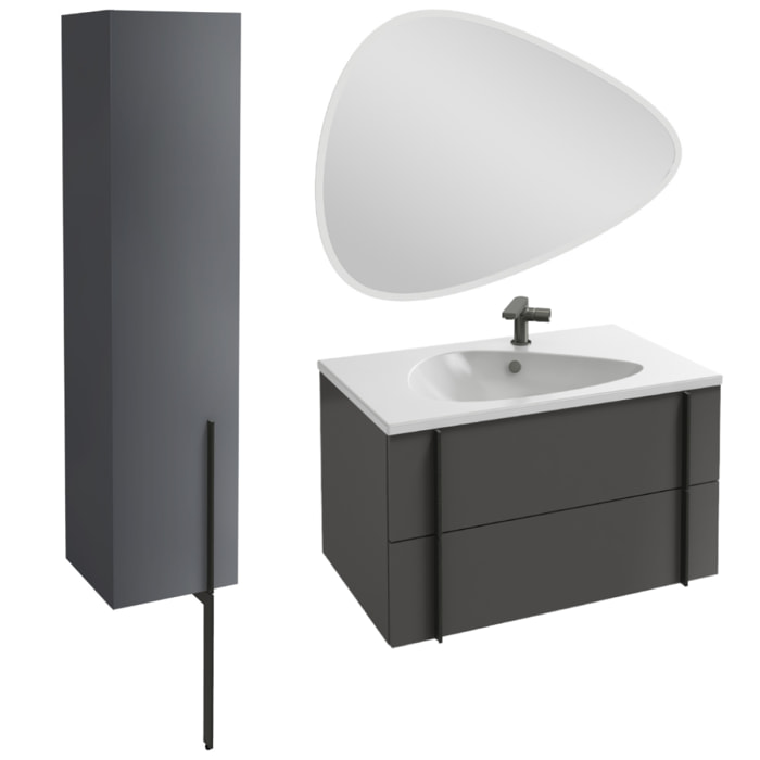 Meuble vasque Nouvelle Vague gris brillant + colonne + miroir