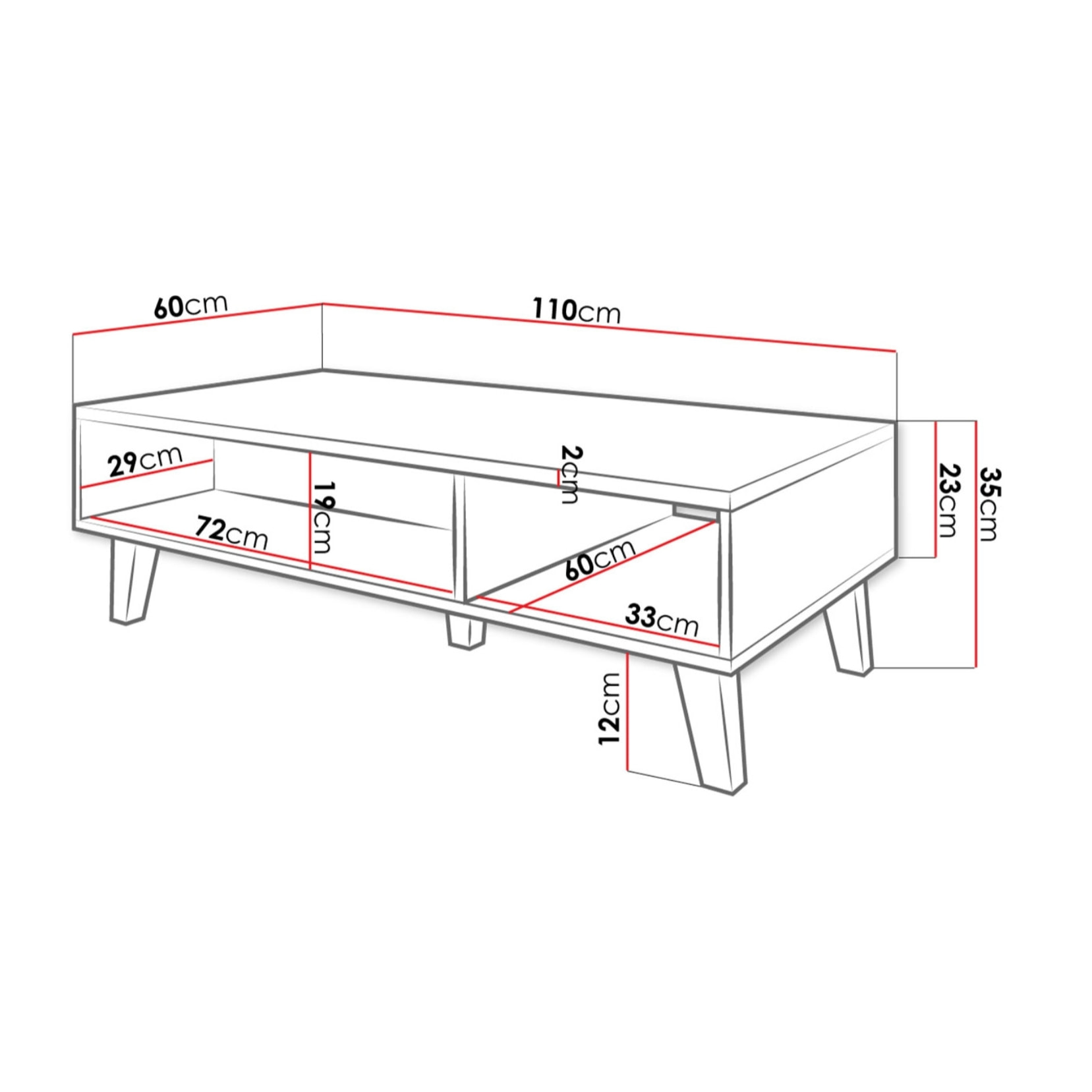 Lord - table basse - effet bois et noir - 110 cm - style industriel - Bois / Gris