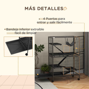 Jaula para Animales Pequeños de 4 Niveles Jaula para Roedores con Ruedas Rampas Hamaca Colgante y Bandeja Extraíble Recinto para Conejos Chinchillas Hurones 80x52x128 cm Gris Oscuro