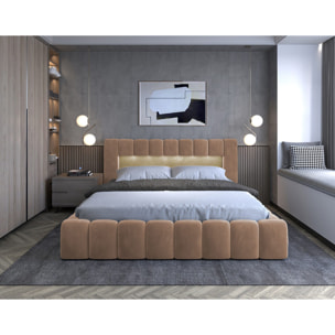 Cleo - lit coffre avec led - 180x200 cm - sommier inclus - en velours - Taupe