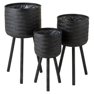 J-Line cache-pot bambou - jute - noir - 3 pcs -  Ø 37 cm