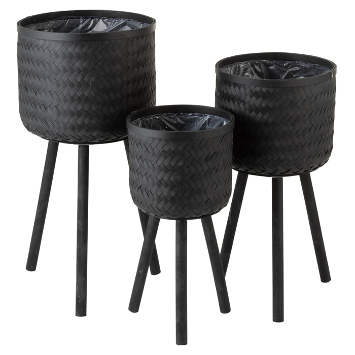J-Line cache-pot bambou - jute - noir - 3 pcs -  Ø 37 cm