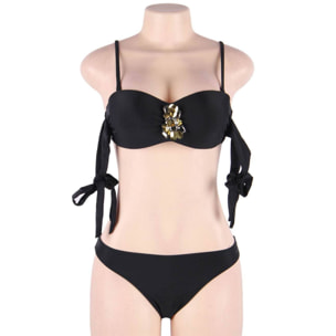 Bikini con decoración de diamantes imitacion y vendaje negro