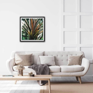 Affiche fleur de yucca et forêt tropicale Affiche + cadre en bois - Noir