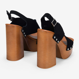 Sandalias de tacón negras en piel con plataforma