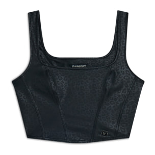 Top corto a bustier in similpelle stampa animalier lucida