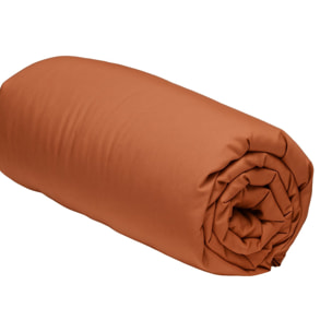 Drap housse 100% percale de coton bonnet 30cm uni - terracotta