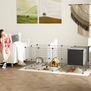 Cage parc enclos modulable rongeurs petits animaux 31 panneaux acier PP noir