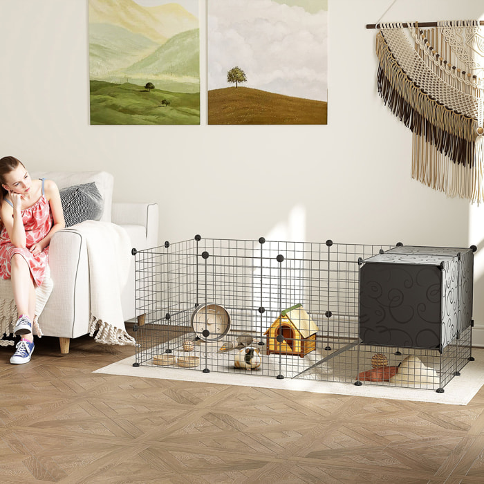 Cage parc enclos modulable rongeurs petits animaux 31 panneaux acier PP noir