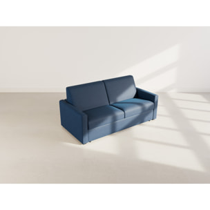 Julia - canapé lit 3 places convertible express couchage quotidien 140 cm matelas 14 cm en tissu - Bleu marine