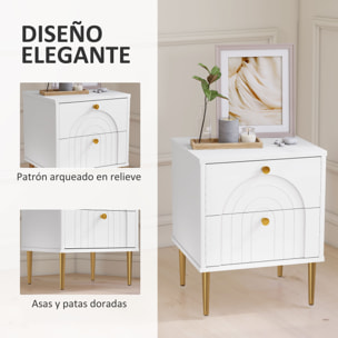 Pack de 2 Mesitas de Noche Mesillas de Noche Dormitorio con 2 Cajones y Patas de Acero Estilo Moderno 40x35x50 cm Blanco