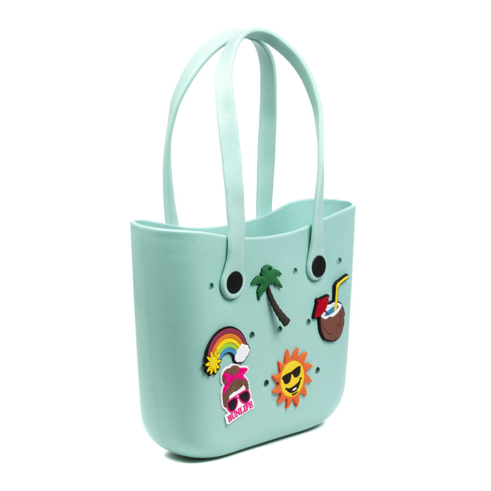 VillaPoma bolso Shopper de playa , de goma EVA con asas largas y charm decorativos