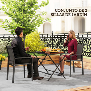 Juego de 2 Sillas de Jardín Exterior Sillas Terraza Exterior Apilables Sillones de Comedor con Tela Transpirable Marco de Acero Reposabrazos y Respaldo 56x58x89 cm Gris Oscuro