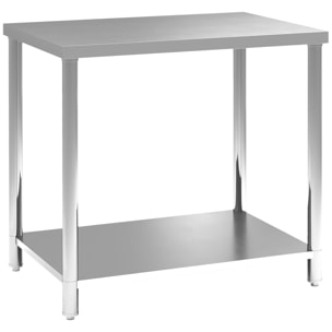 HOMCOM Mesa de Trabajo de Acero Inoxidable con 2 Estantes, Banco de Trabajo Taller Resistente para Cocina, Garaje, Carga 100 kg, 90x60x86 cm, Plata