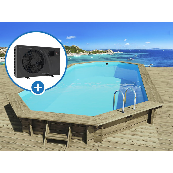 Piscine bois " Sevilla 130 " - 8.57 x 4.57 x 1.31 m + Pompe à chaleur 6 kw/h inverter "PowerLine by Hayward" - Noir