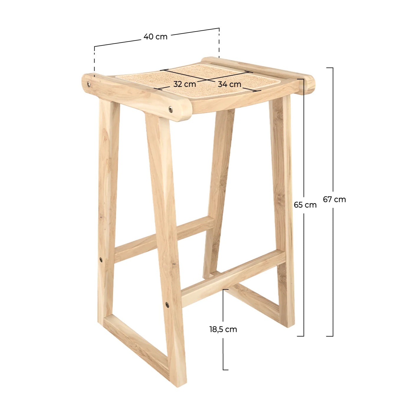 Tabouret pour îlot central 66 cm en teck et rotin naturel - Haida