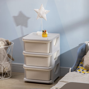 Organisateur de jouets enfant 3 tiroirs - boîtes de rangement plastique - PP gris clair crème