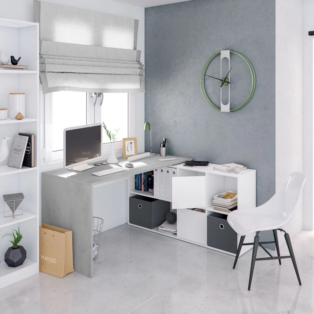 Mesa de escritorio multiposición en blanco mate y gris cemento 136x139 cm Adapta XL Blanco Artik (Blanco Mate) - Gris Cemento