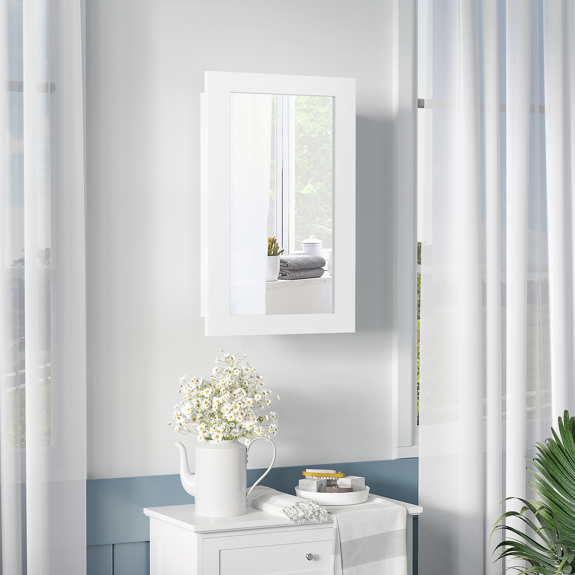 Armario con Espejo de Baño Botiquín de Pared Mueble Colgante para Baño con Puerta y Estantes Ajustables para Dormitorio Aseo 40x12x71 cm Blanco