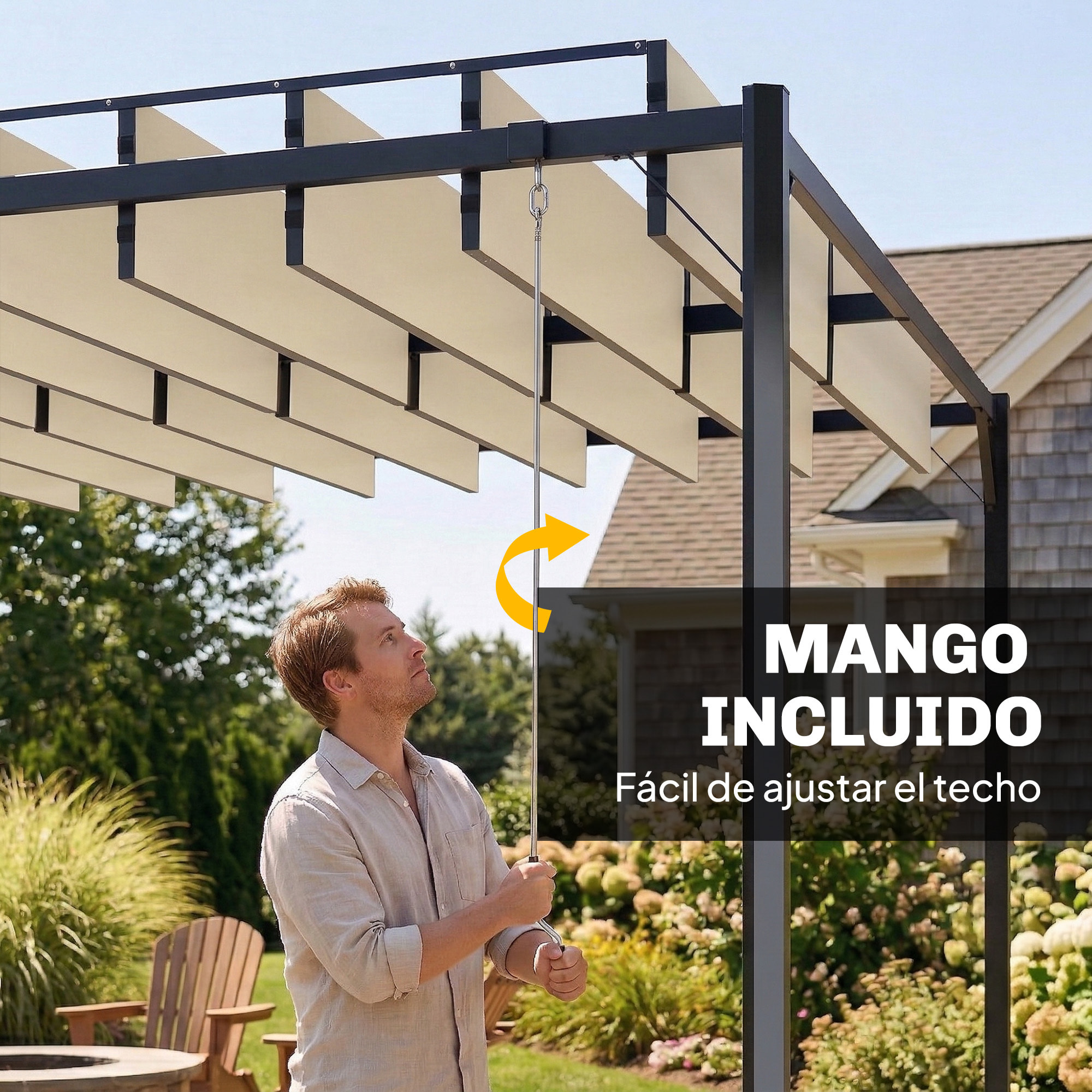 Pérgola de Jardín 3x4 m, Cenador de Jardín con Techo de Lamas Orientables, Estructura de Metal, Protección UPF50+, Pabellón para Exterior, Patio, Terraza, Blanco Crema