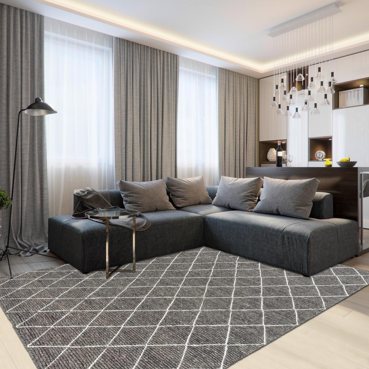 Tapis salon et chambre fait main en laine motif scandinave ULDE