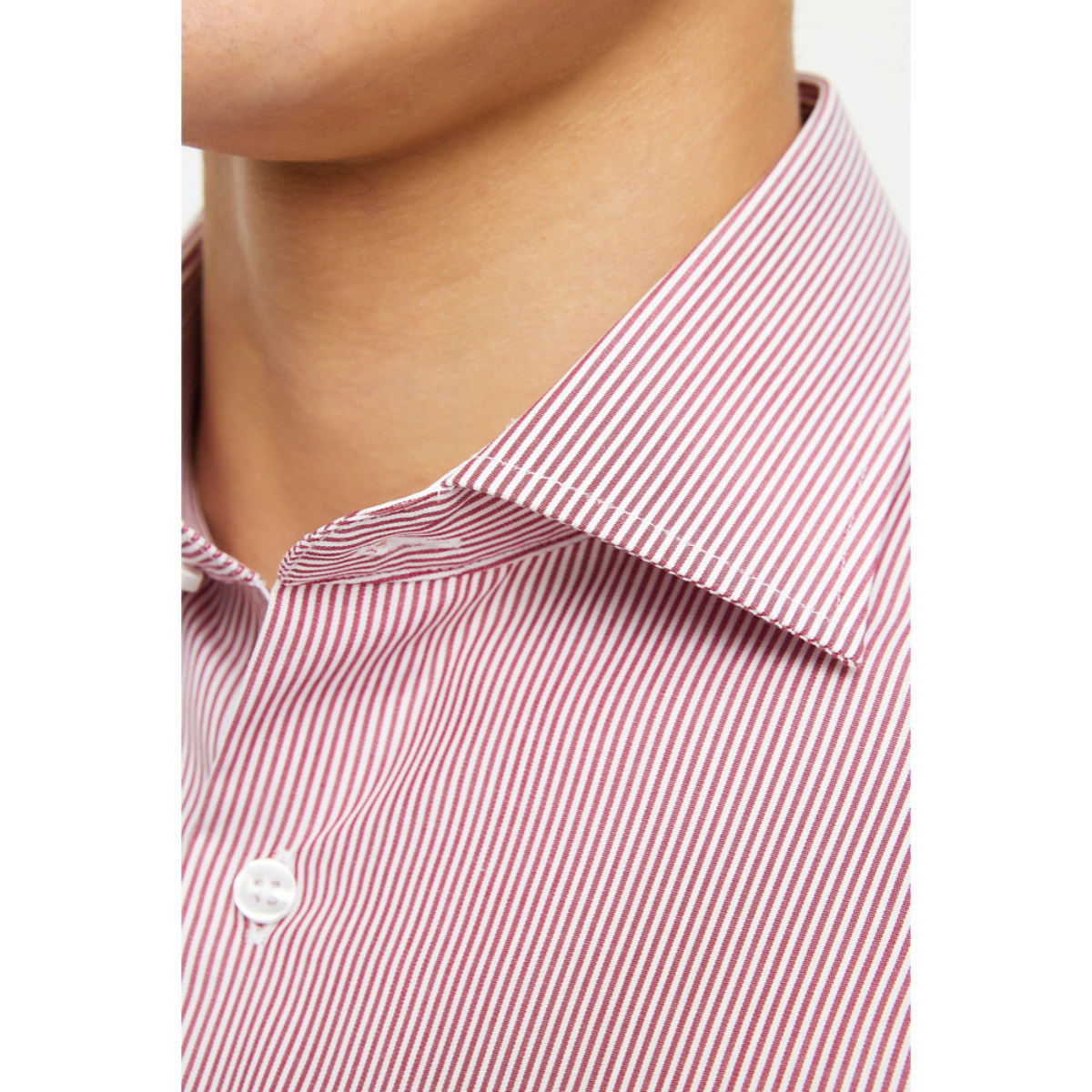 Camicia Uomo 1 Bottone Francese Slim Cotone Riga Stretta Rosso Bordeaux/Bianco