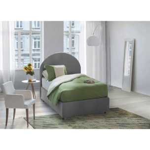 Letto singolo Beatrice, Letto contenitore con rivestimento in tessuto, 100% Made in Italy, Apertura frontale, adatto per materasso Cm 80x190, Grigio