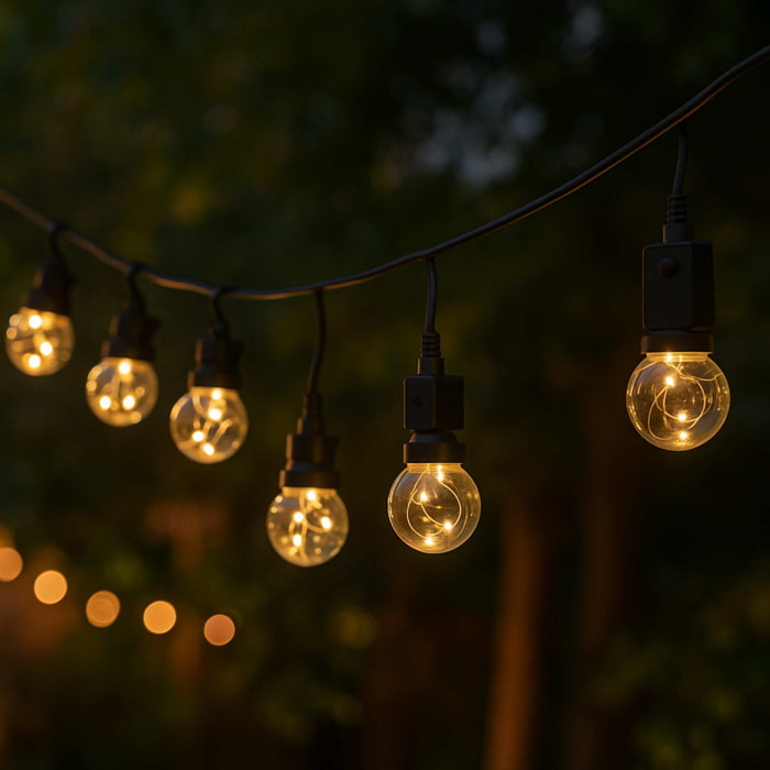 Guirnalda de luces led blancas cálidas con temporizador - 10 bombillas de cobre, transformador ip44 y función de temporizador