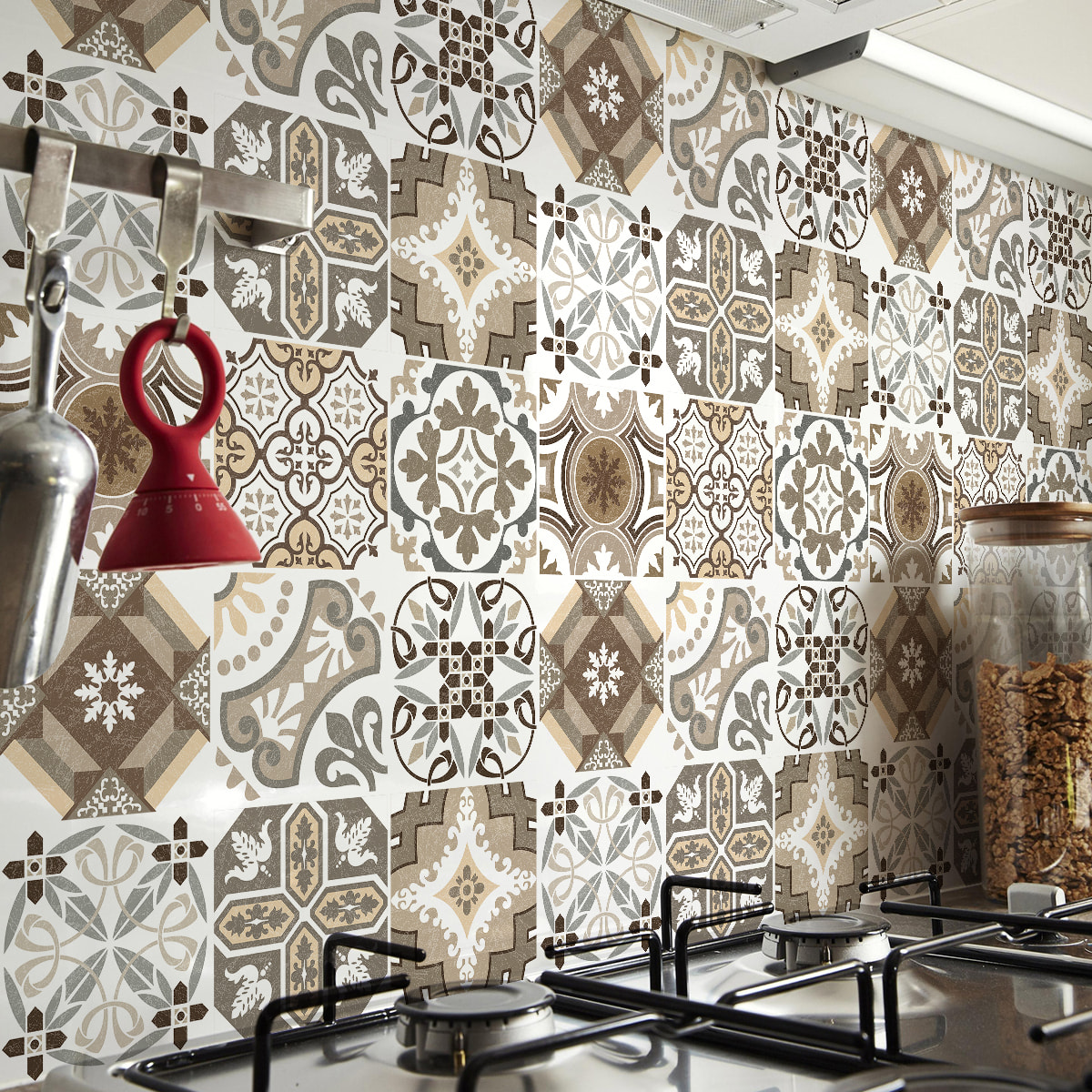 Stickers muraux - Sticker Mural Carrelage adhésif Cuisine Salle de Bain - 9 STICKERS CARREAUX DE CIMENT AUTHENTIQUES RITHANA
