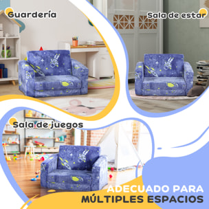 Sillón Infantil Plegable Sofá Infantil Reclinable 2 en 1 Sofá para Bebés Tapizado de Tela Luminosa Cojín y Funda Lavables para Dormitorio Salón Azul