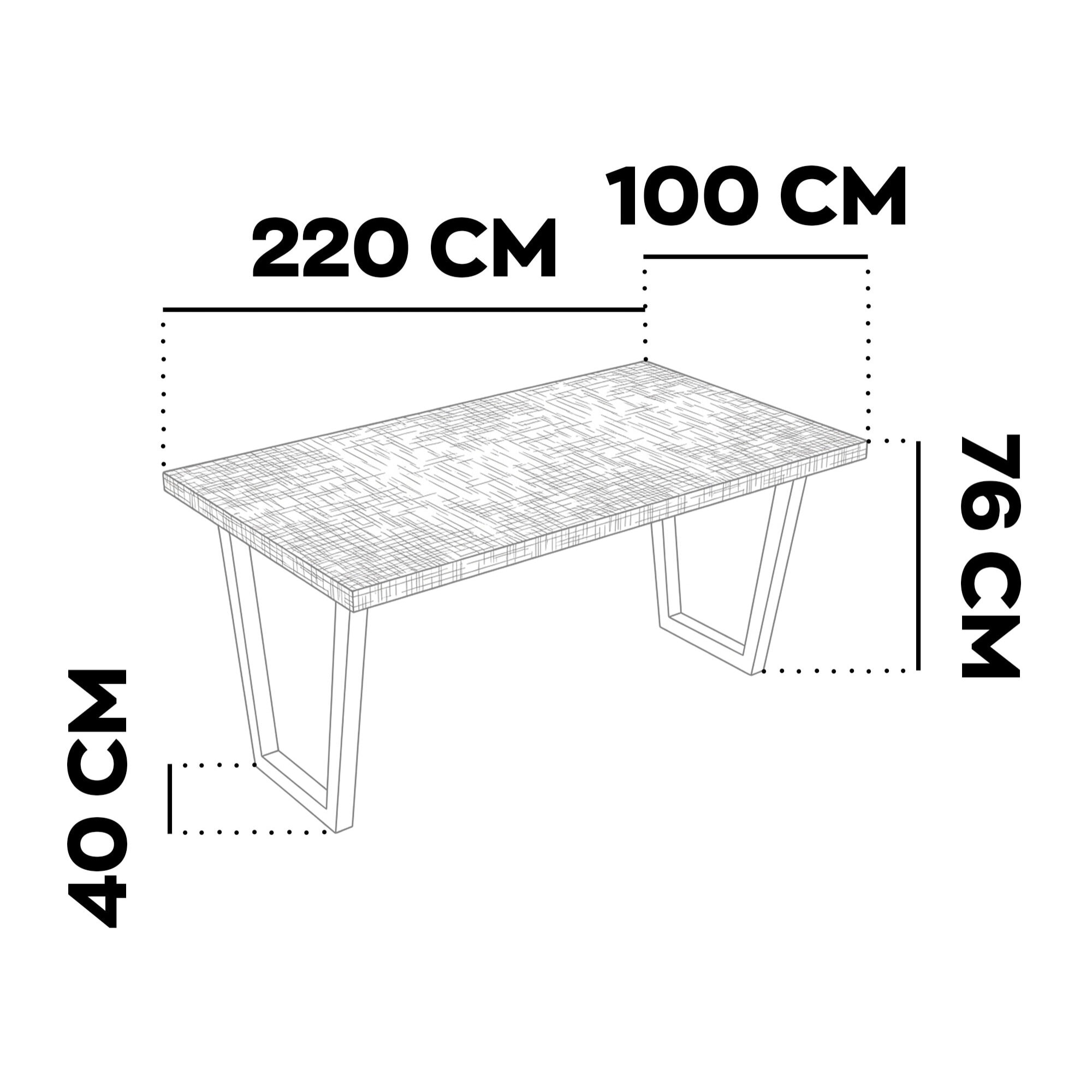 Tavolo da pranzo in legno e metallo con piedi trapezoid nero 220x100 cm Grigio Testurizzato