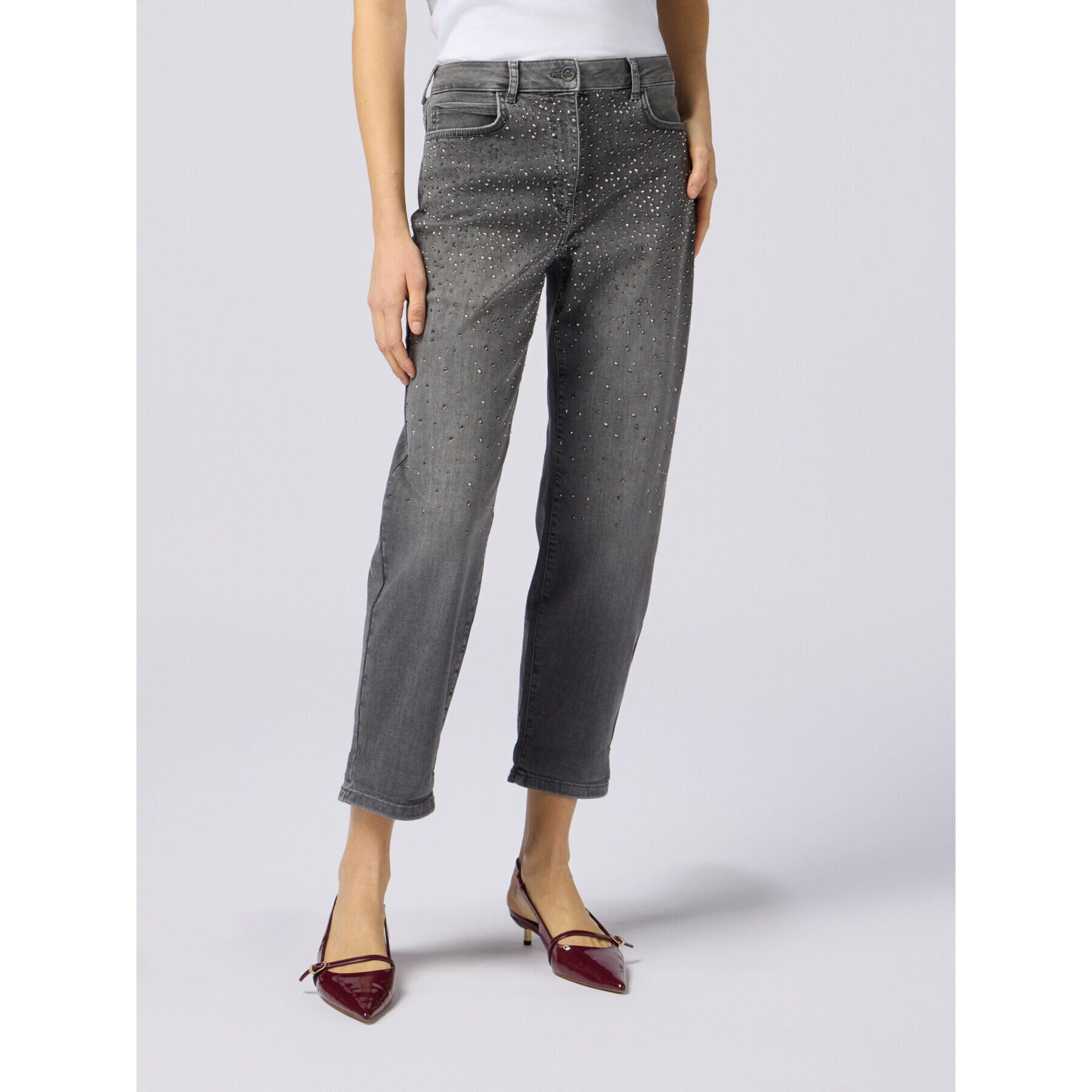 Oltre - Jeans regulares con aplicaciones de strass - Gris