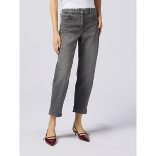 Oltre - Jeans regulares con aplicaciones de strass - Gris