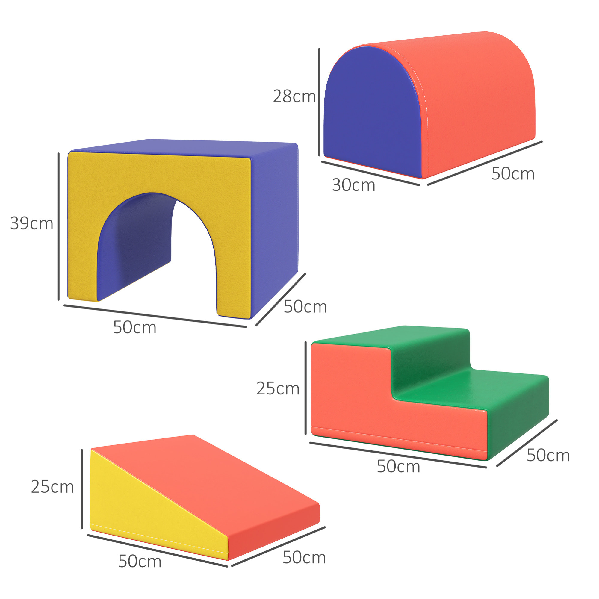Juego de 4 Bloques de Espuma para Niños de 1-3 Años Figuras de Construcción Juguete para Aprendizaje Infantil Bloques Psicomotricidad Tapizados en PU 150x50x39 cm Multicolor