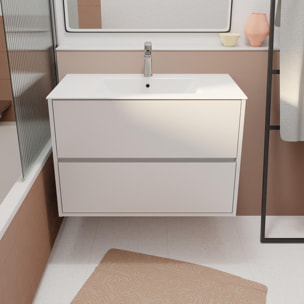 Pack Meuble Salle de Bains 80 cm Laqué Blanc, 2 tiroirs avec Vasque Céramique - XENOS