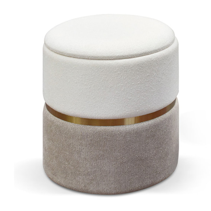 Set di 2 Pouf contenitore SKIEN in tessuto effetto velluto bianco e tortora