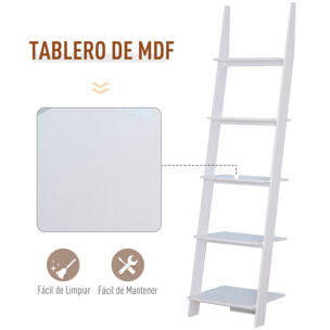 Estantería de Escalera con 5 Estantes de Pared de MDF Blanco