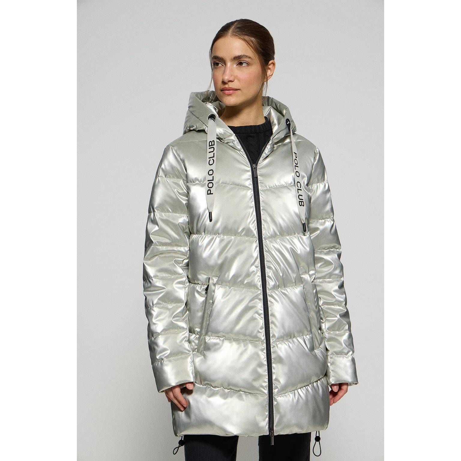 Abrigo platino metalizado Catele de capucha fija y detalles Polo Club